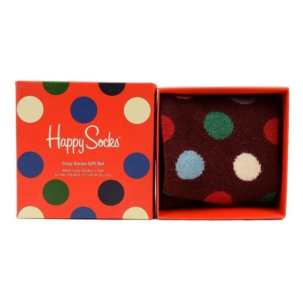 HAPPY SOCKS Burgundy BIG DOT Wool Blend Cozy Crew Socks 8-12 NIB